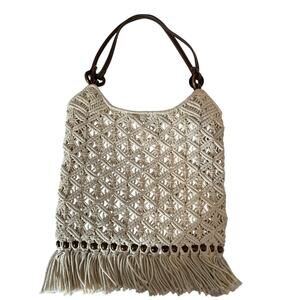 macrame crochet beaded boho shoulder bag purse 60s 70s